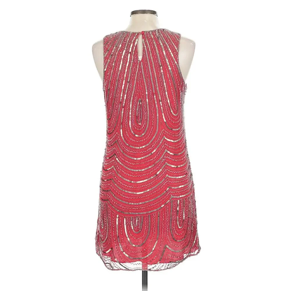 Parker NWT‎ Fuchsia Beaded Dress L Art Deco  Cocktail Party Holiday